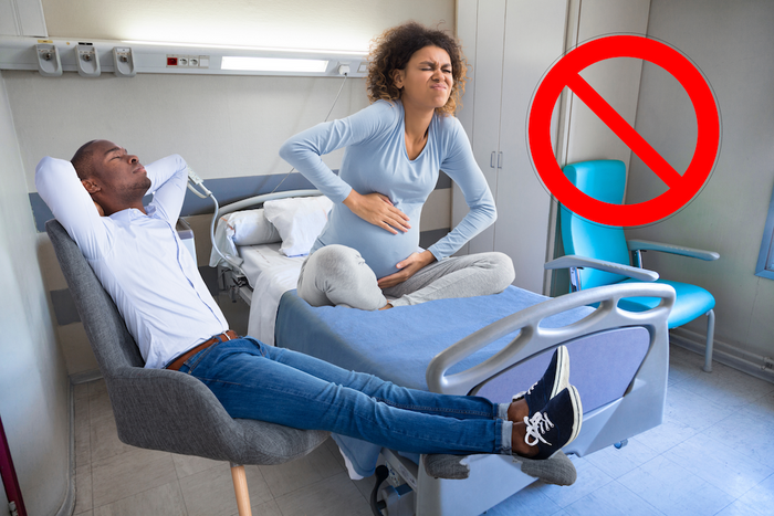 New dads, do not sit in the hospital chairs looking comfortable while your partner is in pain!