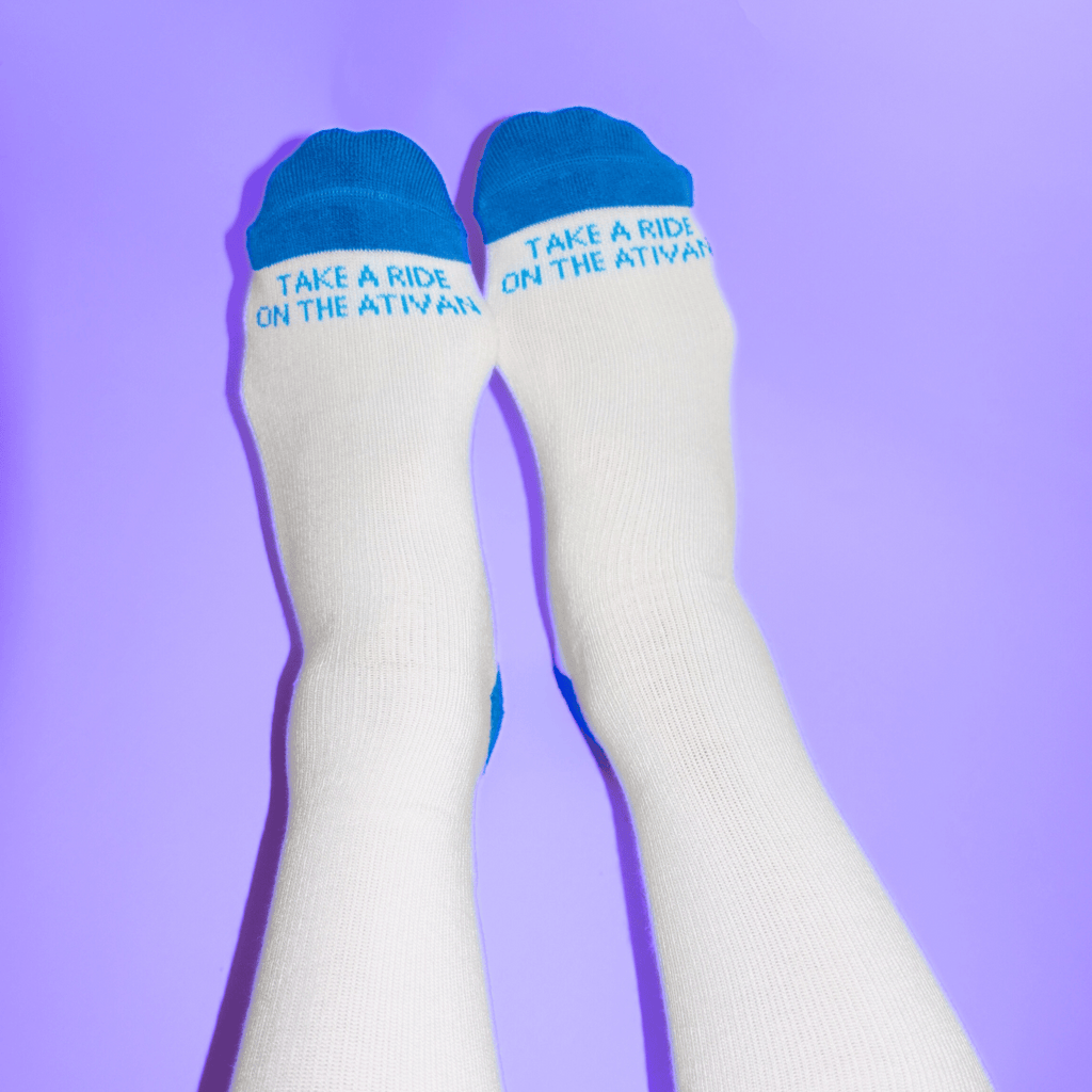 comfortable compression socks for nurses take a ride on the ativan white and blue