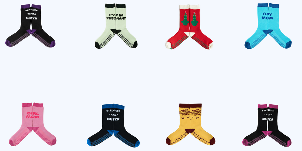 Header image showcasing a diverse collection of Dr. Socko's hospital grip socks in various designs and colors, highlighting the brand's commitment to style and safety.