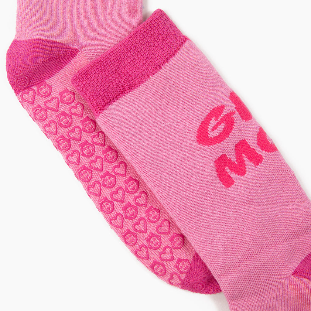 Girl mom grippy sock in pink, perfect gift for new mom, essential for hospital bag or mommy bag.